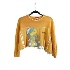 ICE ICEBERG Snoopy Thrashed Distressed Cropped Sweater Yellow Made in Italy - XL
